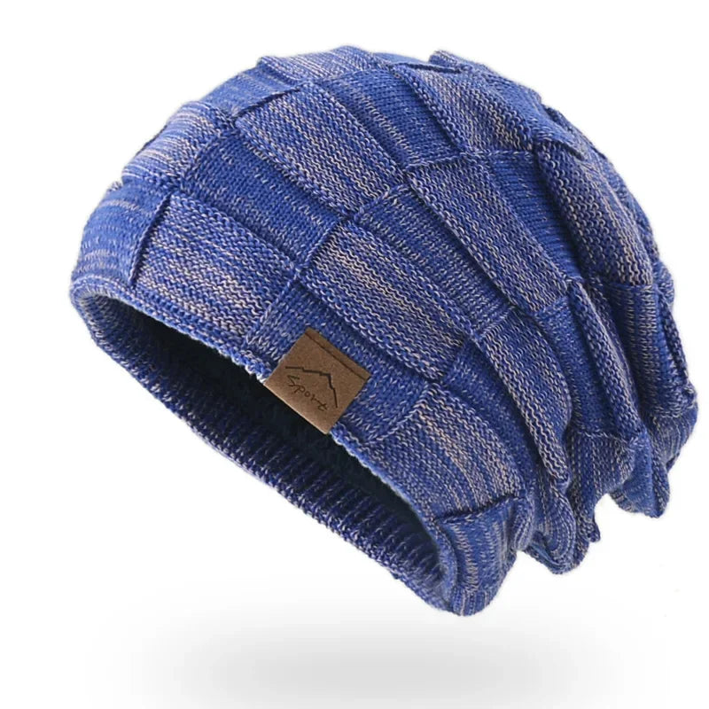 Dámská strukturovaná pletená čepice typu slouchy s pružností a ležérním patchworkovým designem - teplá zimní čepice na chladné dny, pro každodenní nošení a volný čas