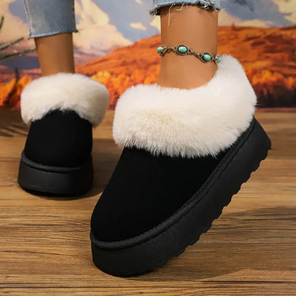 Botas de nieve para mujer de ante sintético con forro de felpa, diseño sin cordones y suela gruesa antideslizante – botines de invierno cálidos para días fríos, uso diario y actividades al aire libre