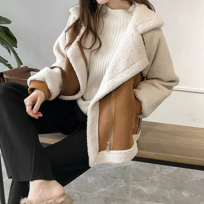 Dámská letecká bunda ve stylu shearlingu - teplé zimní oblečení na chladné dny, každodenní nošení, volný čas a styl smart casual
