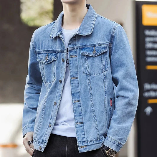 Jachetă trucker casual din denim pentru bărbați, cu închidere cu nasturi și buzunare la piept - jachetă casual pentru purtare zilnică, timp liber și un stil modern din denim