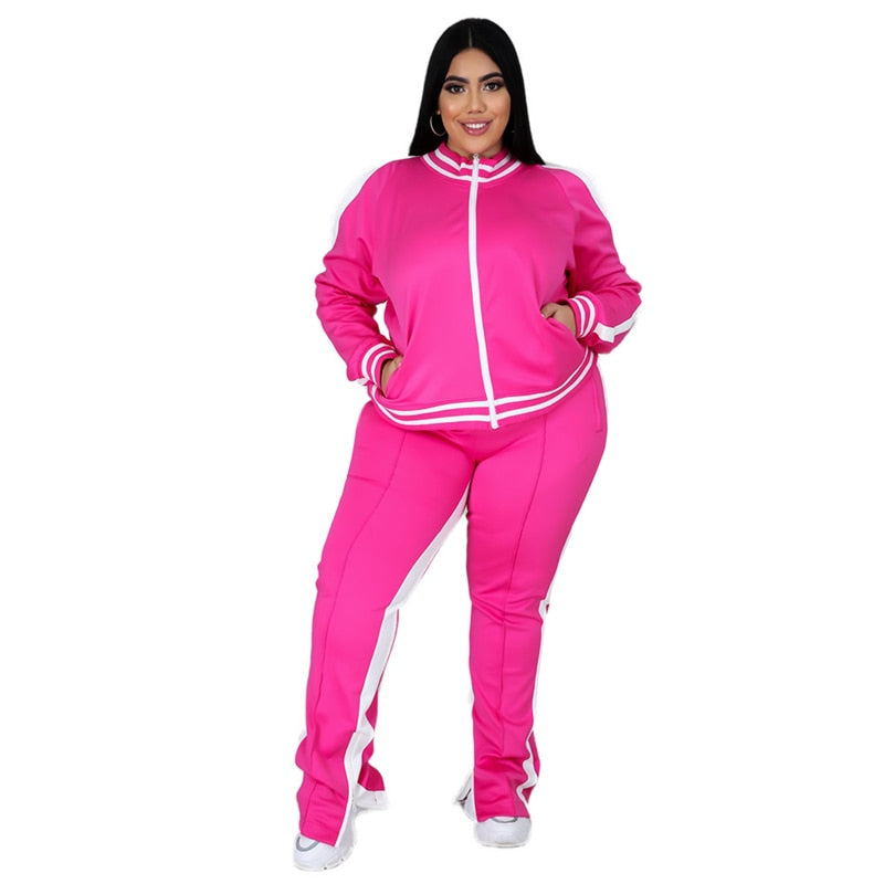 Women's 2-Piece Tracksuit with Zip-Up Jacket and Joggers - Sporty Set with Contrast Details for Training, Leisure and Everyday Wear