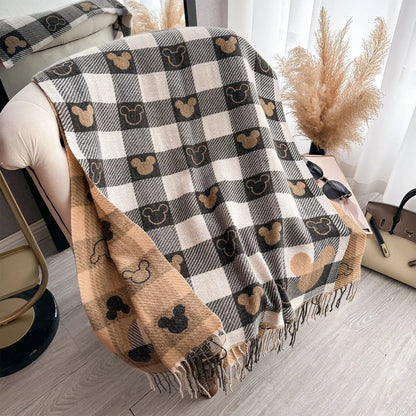Dame Tykt Vinterhalstørklæde I Cashmere Med Print Og Frynser – Varmt Og Elegant Tørklæde Til Kolde Dage, Hverdagsbrug Og Vinterstil