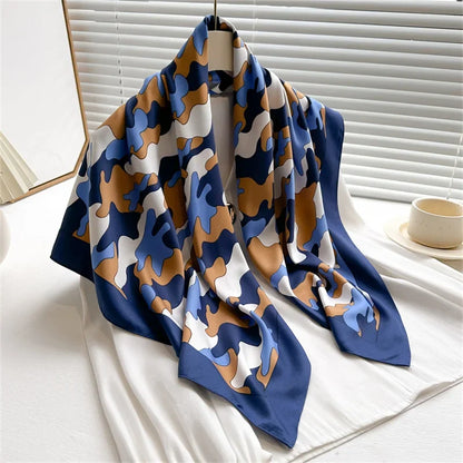 Dame Let Firkantet Tørklæde Med Satin-følelse Og Print – Elegant Tørklæde Til Hår, Hals Og Alsidig Styling Året Rundt