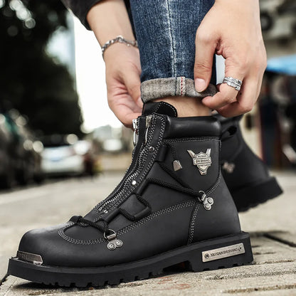Botas de nieve impermeables para hombre con forro de felpa, cremallera, cordones y suela antideslizante – Cálidos botines de invierno para días fríos y actividades al aire libre