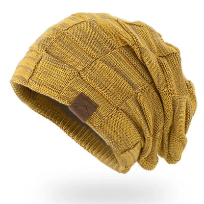 Dámská strukturovaná pletená čepice typu slouchy s pružností a ležérním patchworkovým designem - teplá zimní čepice na chladné dny, pro každodenní nošení a volný čas