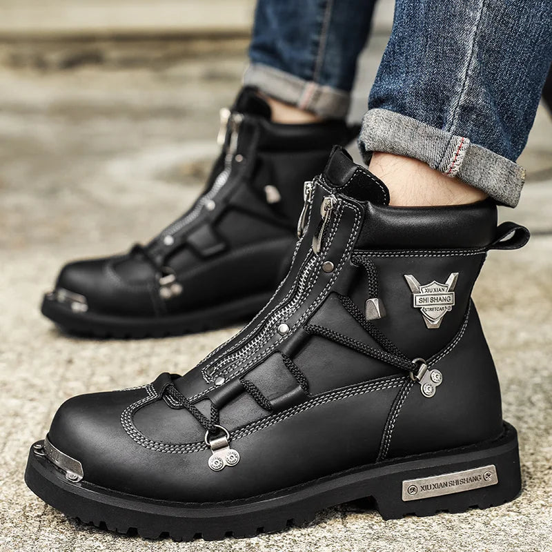 Botas de nieve impermeables para hombre con forro de felpa, cremallera, cordones y suela antideslizante – Cálidos botines de invierno para días fríos y actividades al aire libre