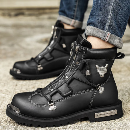 Botas de nieve impermeables para hombre con forro de felpa, cremallera, cordones y suela antideslizante – Cálidos botines de invierno para días fríos y actividades al aire libre
