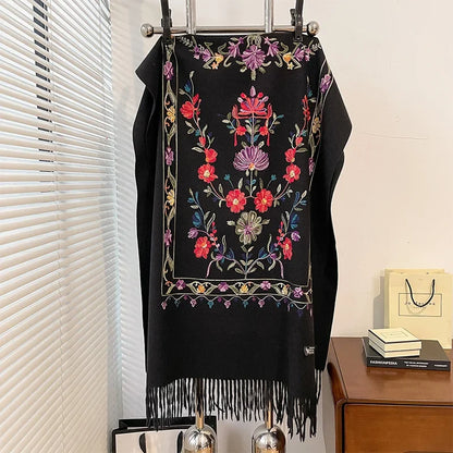 Dame Blødt Oversized Vinterhalstørklæde I Cashmere Med Print Og Frynser – Elegant Tørklæde Til Kolde Dage, Hverdagsbrug Og Vinterstil