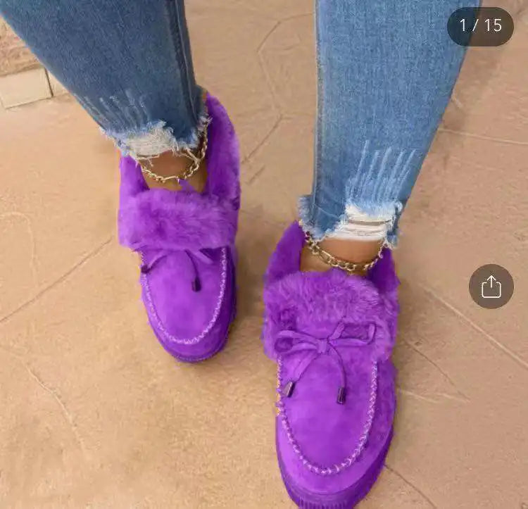 Mocasines de invierno para mujer forrados de felpa, con borde de piel sintética y suela de plataforma – loafers cálidos sin cordones para días fríos, uso diario y tiempo libre