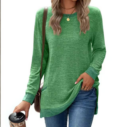 Dame Lang Let Sweatshirt Med Rund Hals Og Afslappet Pasform – Komfortabel Pullover Til Hverdagsbrug, Fritid Og Lag-på-lag Styling