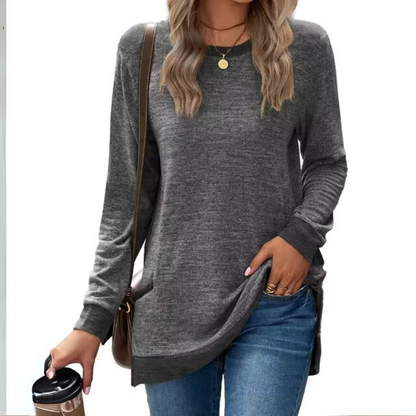 Dame Lang Let Sweatshirt Med Rund Hals Og Afslappet Pasform – Komfortabel Pullover Til Hverdagsbrug, Fritid Og Lag-på-lag Styling
