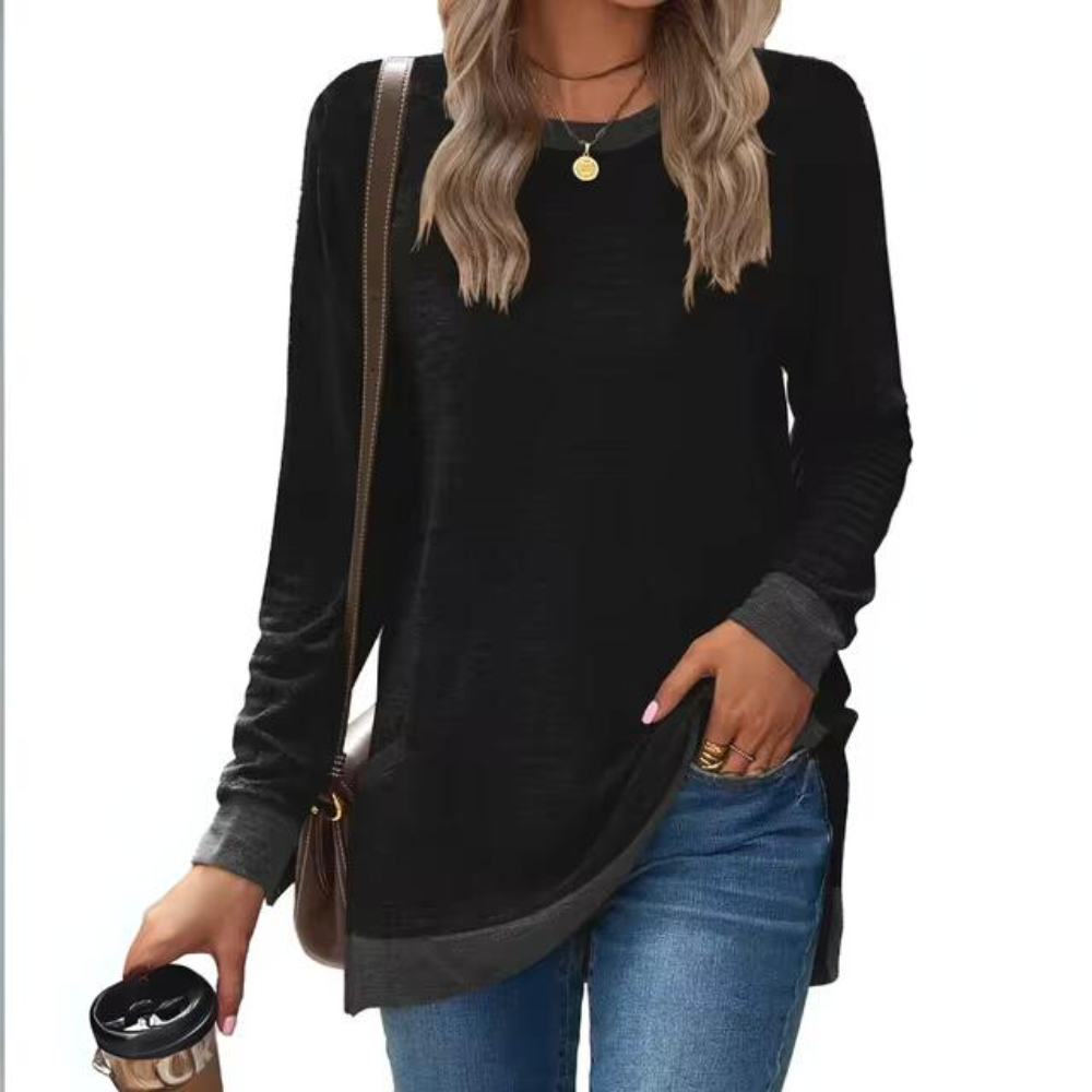 Dame Lang Let Sweatshirt Med Rund Hals Og Afslappet Pasform – Komfortabel Pullover Til Hverdagsbrug, Fritid Og Lag-på-lag Styling