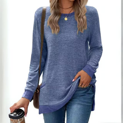 Dame Lang Let Sweatshirt Med Rund Hals Og Afslappet Pasform – Komfortabel Pullover Til Hverdagsbrug, Fritid Og Lag-på-lag Styling
