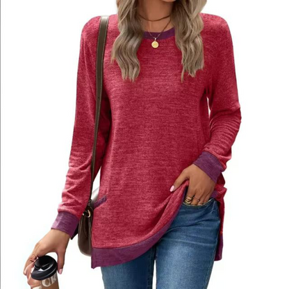 Dame Lang Let Sweatshirt Med Rund Hals Og Afslappet Pasform – Komfortabel Pullover Til Hverdagsbrug, Fritid Og Lag-på-lag Styling
