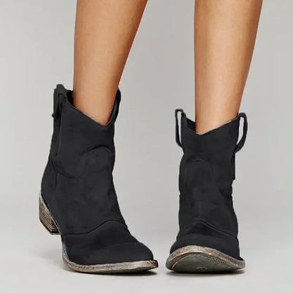Women's Vintage Western Suede Ankle Boots – Cowboy-Inspired Design for Everyday Wear, Festivals, Leisure, and Casual Outfits