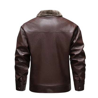 Chaqueta de cuero para hombre, forrada de forro polar, con diseño motero retro y cuello plegado - Chaqueta cálida para otoño, invierno, uso diario y tiempo libre