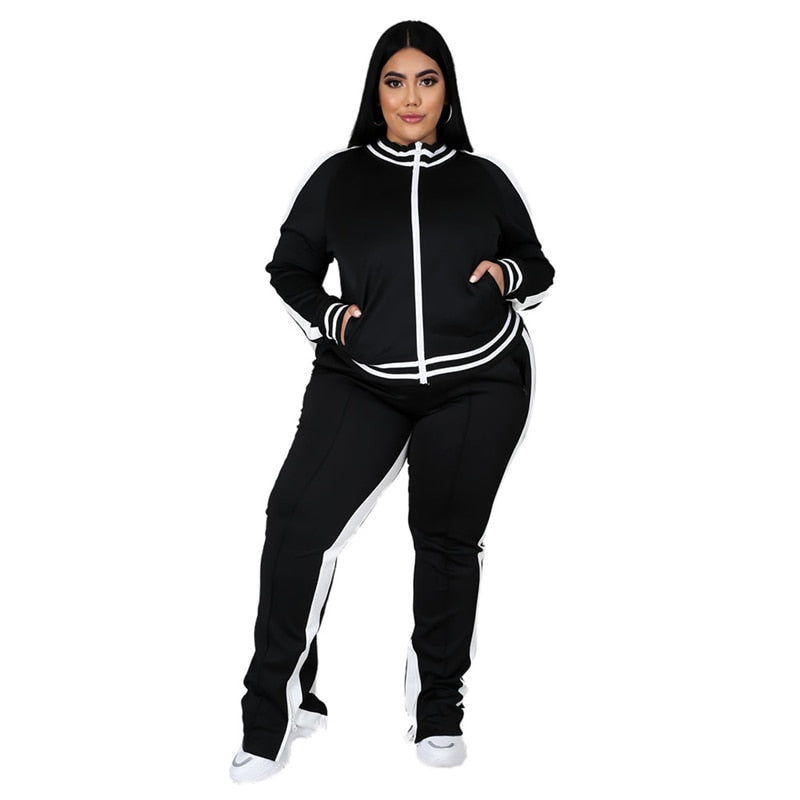 Women's 2-Piece Tracksuit with Zip-Up Jacket and Joggers - Sporty Set with Contrast Details for Training, Leisure and Everyday Wear