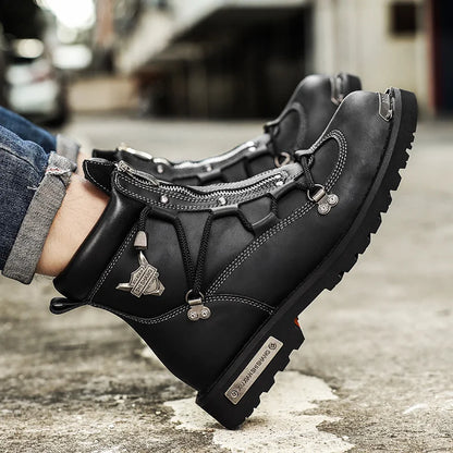 Botas de nieve impermeables para hombre con forro de felpa, cremallera, cordones y suela antideslizante – Cálidos botines de invierno para días fríos y actividades al aire libre