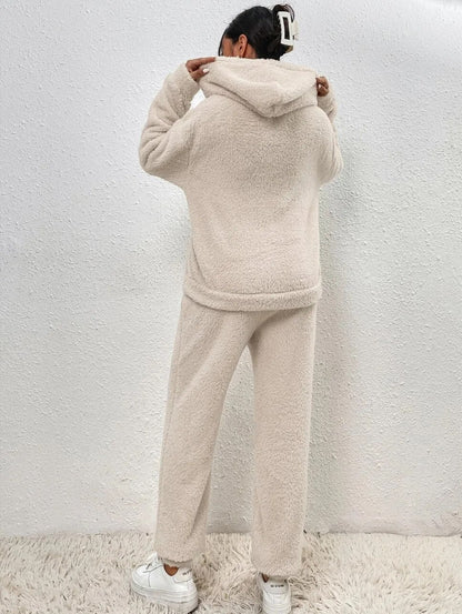 Dame Teddy Loungewear-sæt – Todelt Sæt Med Hætte Til Hyggeligt Vinterbrug