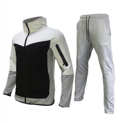Trening bărbătesc din 2 piese, cu glugă, fermoar și pantaloni jogger tapered cu șnur – set sport pentru antrenament, timp liber și uz zilnic