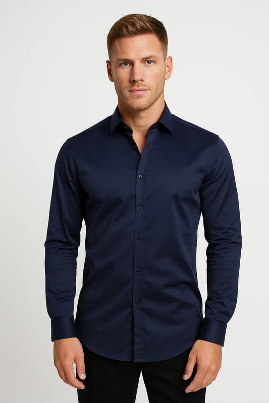 Męska koszula slim fit z klasycznym kołnierzykiem i zapięciem na guziki – elegancka koszula do biura, na spotkania biznesowe, formalne okazje i w stylu smart casual