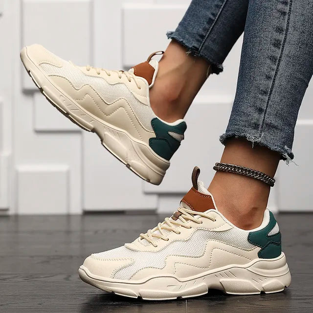 Women's Lightweight Mesh Sneakers with Laces and Panel Design - Low-top Training Shoes with a Thick Cushioned Sole for Everyday Wear, Fitness and Leisure
