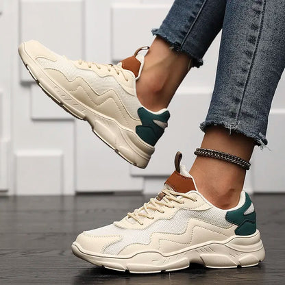 Women's Lightweight Mesh Sneakers with Laces and Panel Design - Low-top Training Shoes with a Thick Cushioned Sole for Everyday Wear, Fitness and Leisure