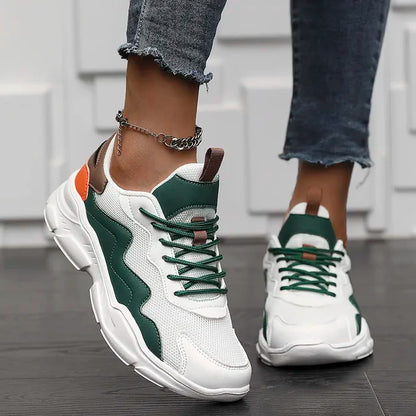 Women's Lightweight Mesh Sneakers with Laces and Panel Design - Low-top Training Shoes with a Thick Cushioned Sole for Everyday Wear, Fitness and Leisure