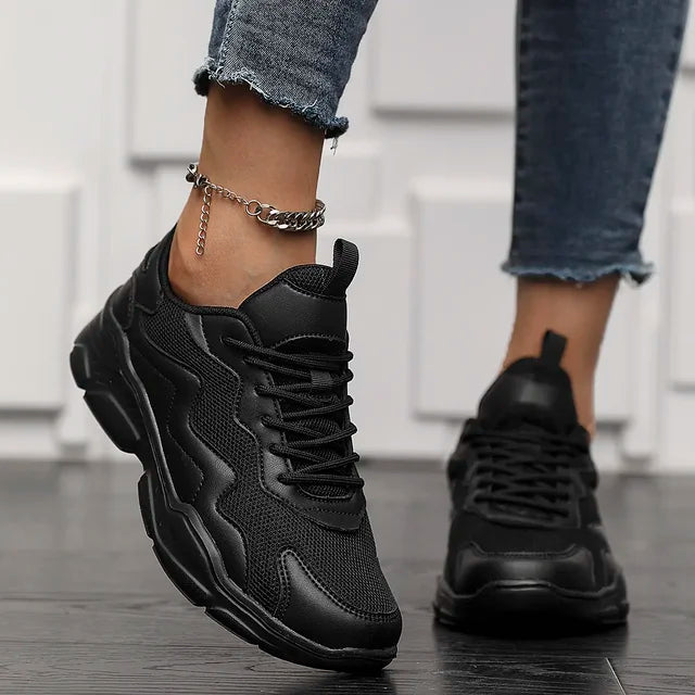 Women's Lightweight Mesh Sneakers with Laces and Panel Design - Low-top Training Shoes with a Thick Cushioned Sole for Everyday Wear, Fitness and Leisure