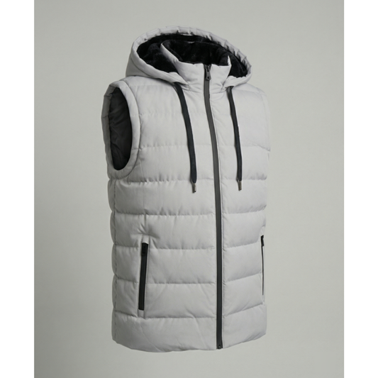 Vestă matlasată pentru bărbați, cu glugă, căptușeală din fleece și buzunare cu fermoar – bodywarmer călduros și practic pentru zile reci și ținute elegante în straturi