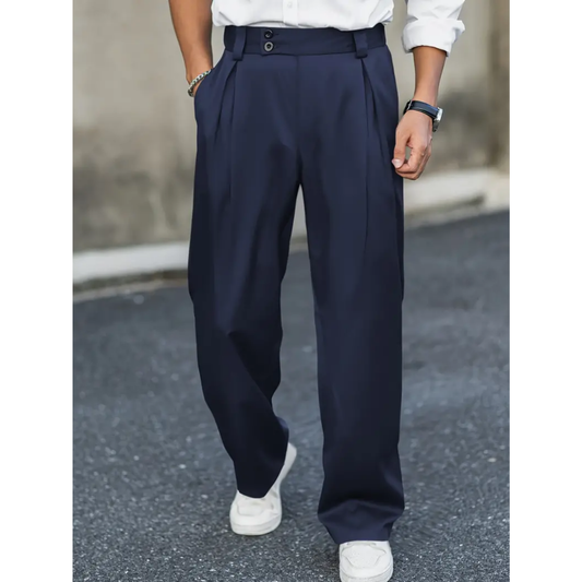 Men's Pleated Wide-Leg Trousers – Relaxed Suit Trousers With Double-Button Waist Closure And Side Pockets For Modern Everyday Style And Elegant Occasions