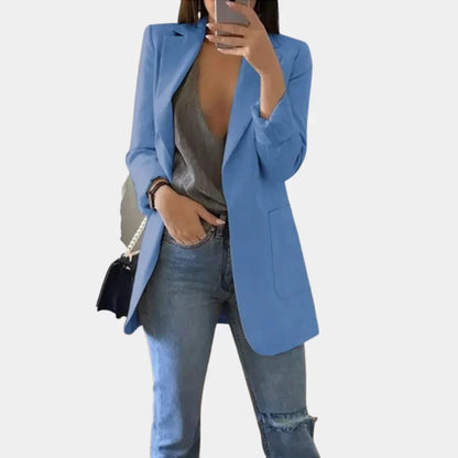 Blazer largo para mujer de corte entallado y ajustado - Chaqueta elegante para la oficina, negocios, fiestas y estilo casual elegante