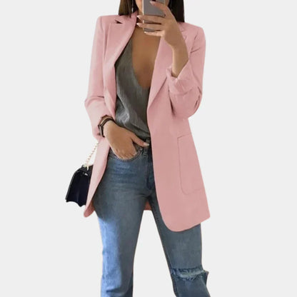 Blazer largo para mujer de corte entallado y ajustado - Chaqueta elegante para la oficina, negocios, fiestas y estilo casual elegante