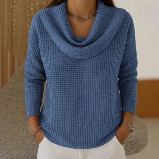 Pulover mulat pentru femei, cu tricot waffle și guler rulat lejer - pulover tricotat moale și elegant, pentru birou și purtare zilnică toamna