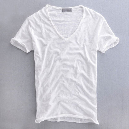 Herre Slim Fit T-shirt med V-hals – Let afslappet sommertop til hverdagsbrug