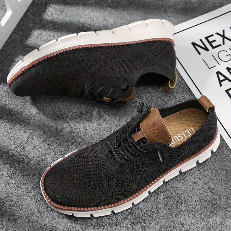 Herre Sneakers Med Perforeret Strik Og Snørelukning – Moderne Hverdagssko Til Fritid, Gåture Og Afslappede Outfits