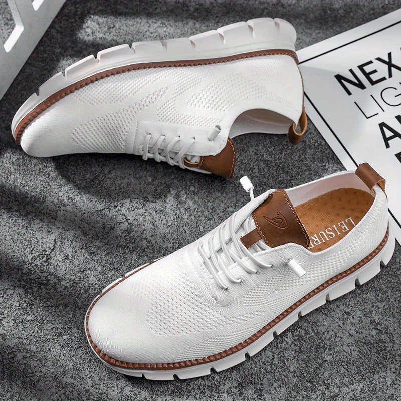 Herre Sneakers Med Perforeret Strik Og Snørelukning – Moderne Hverdagssko Til Fritid, Gåture Og Afslappede Outfits