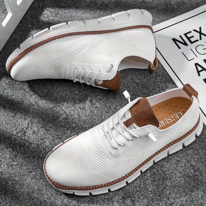 Herre Sneakers Med Perforeret Strik Og Snørelukning – Moderne Hverdagssko Til Fritid, Gåture Og Afslappede Outfits