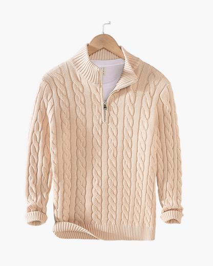 Herre Kabelstrikket Sweater Med Halv Lynlås