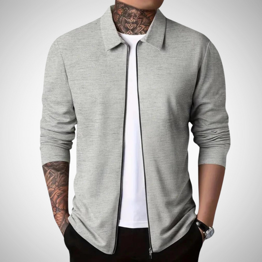 Herre Slim Fit Cardigan Med Lynlås Og Krave – Let Og Stilfuld Strik Til Kontoret, Smart Casual-stil Og Hverdagsbrug I Byen