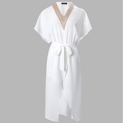 Rochie midi pentru dame, cu mâneci drapate și fustă petrecută