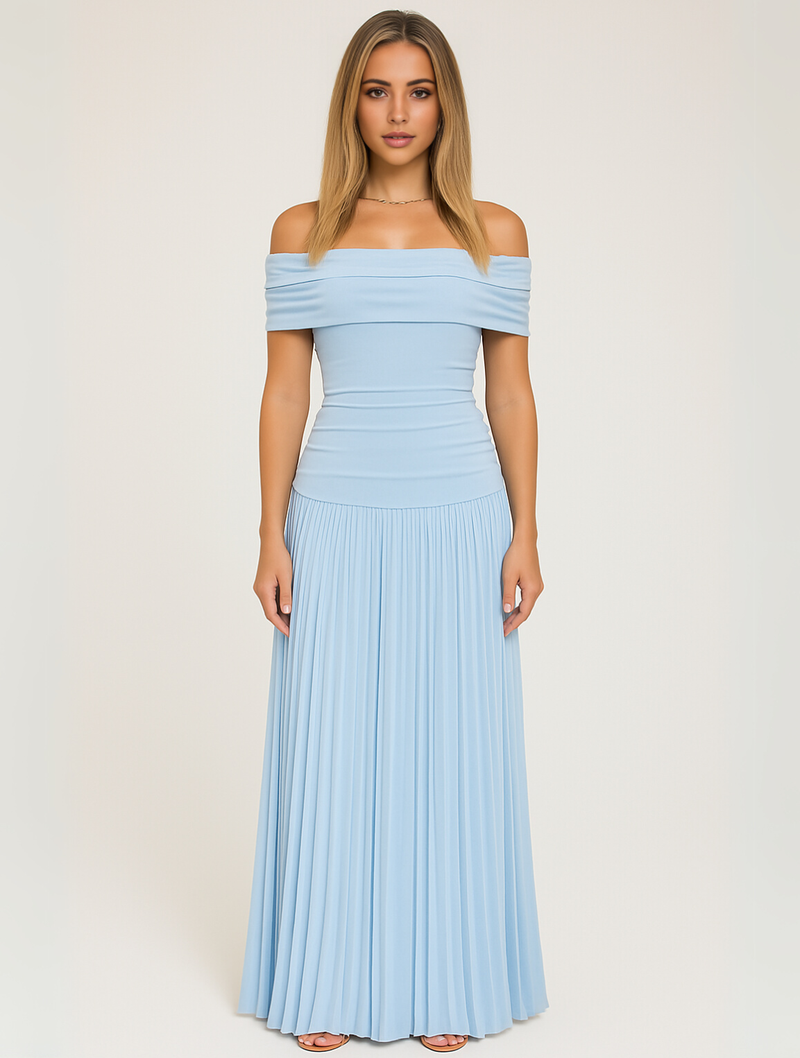 Dame Off Shoulder Plisseret Maxikjole – Elegant Kjole Til Bryllupsgæster Og Receptioner