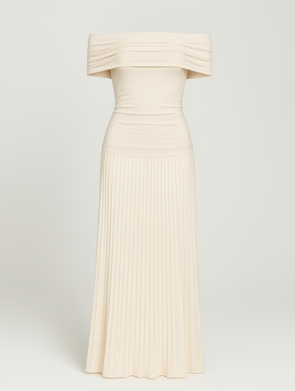 Dame Off Shoulder Plisseret Maxikjole – Elegant Kjole Til Bryllupsgæster Og Receptioner
