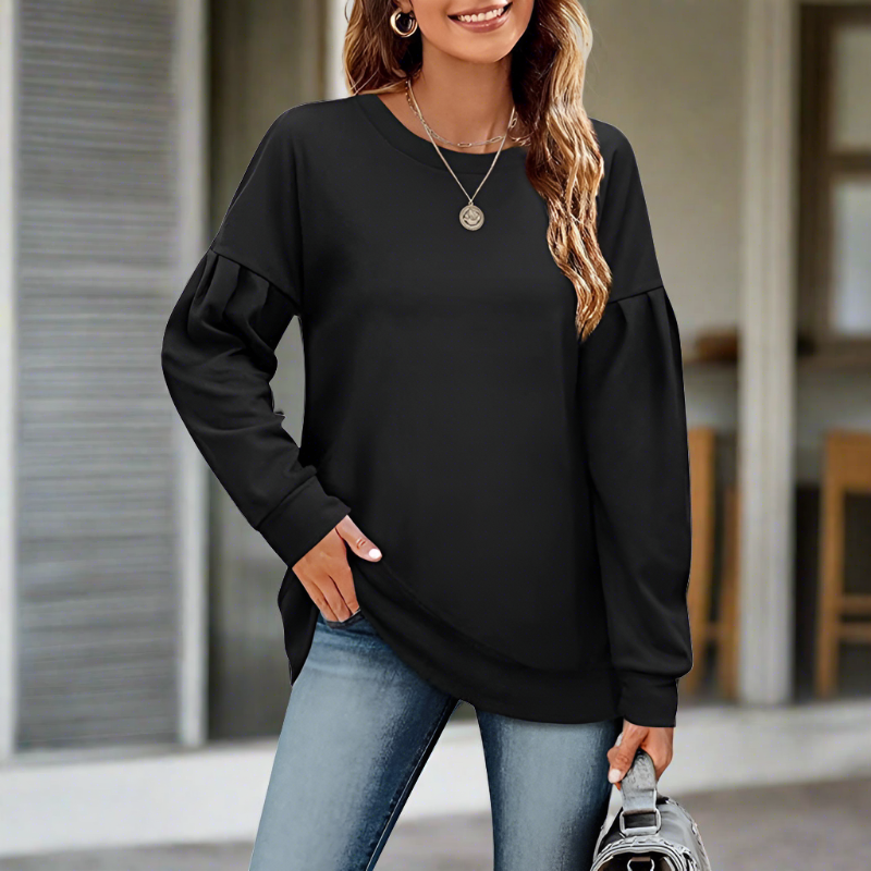 Dame Sweatshirt Med Ballonærmer Og Rund Hals – Blød Pullover Med Afslappet Pasform Til Hverdagsbrug, Fritid Og Casual Stil
