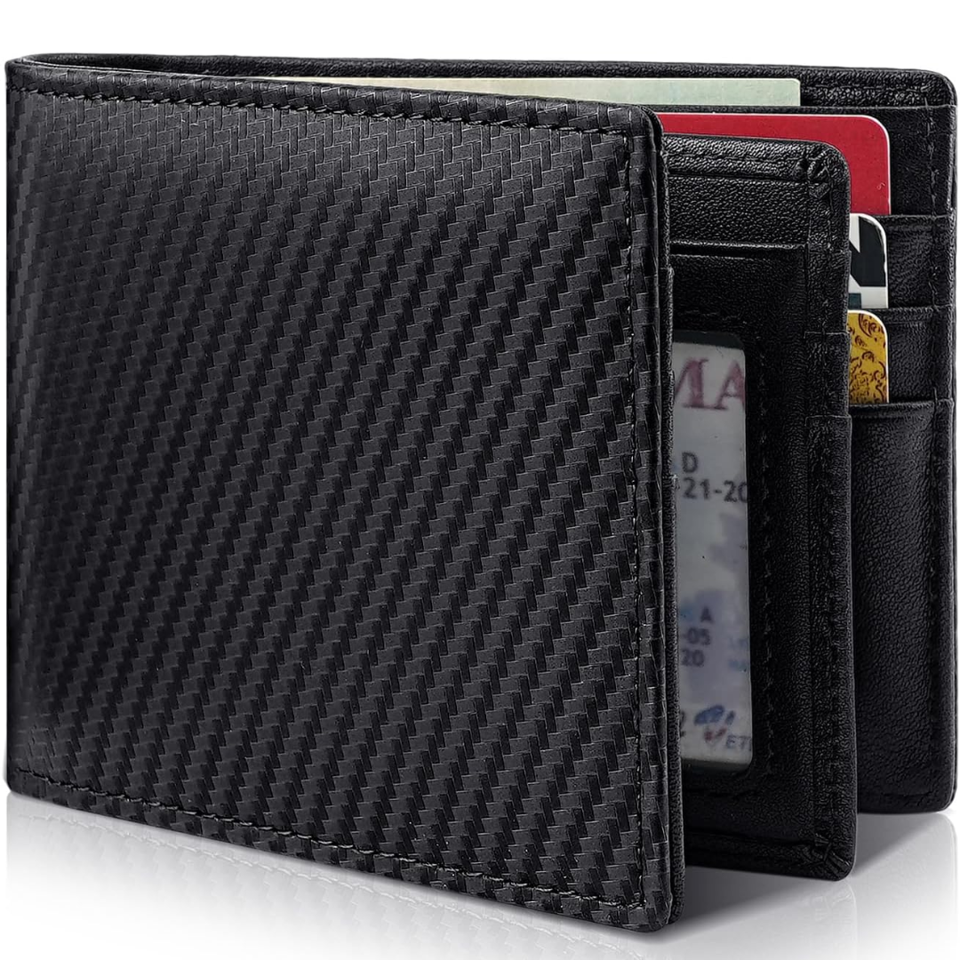 Men's slim RFID-protected wallet in genuine leather – bifold design with 13 card slots and an ID window for cards, cash, and everyday use