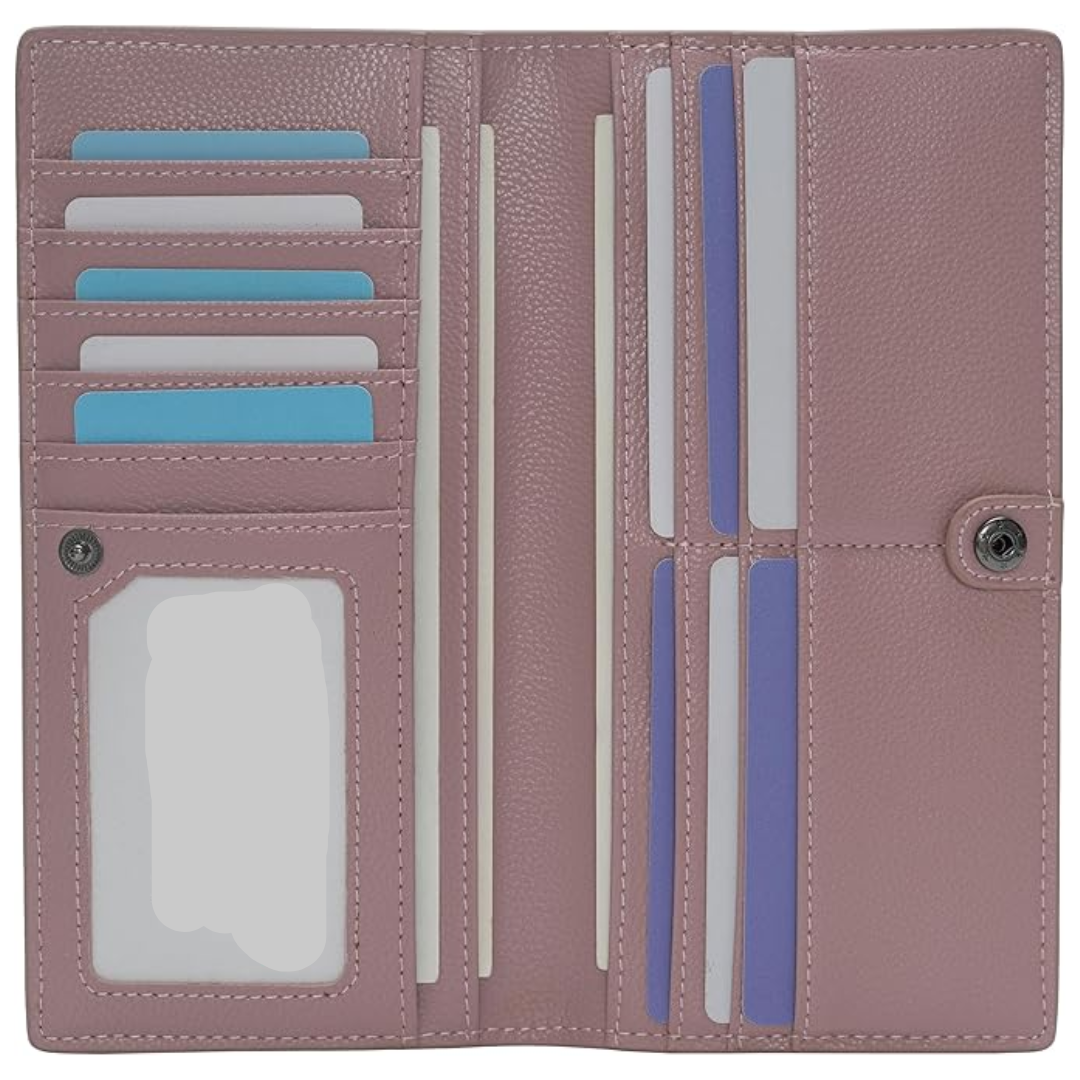 Slim Leather Wallet for Women with RFID Protection and Snap Closure – Elegant Card Holder for Cards, Cash, and Everyday Use