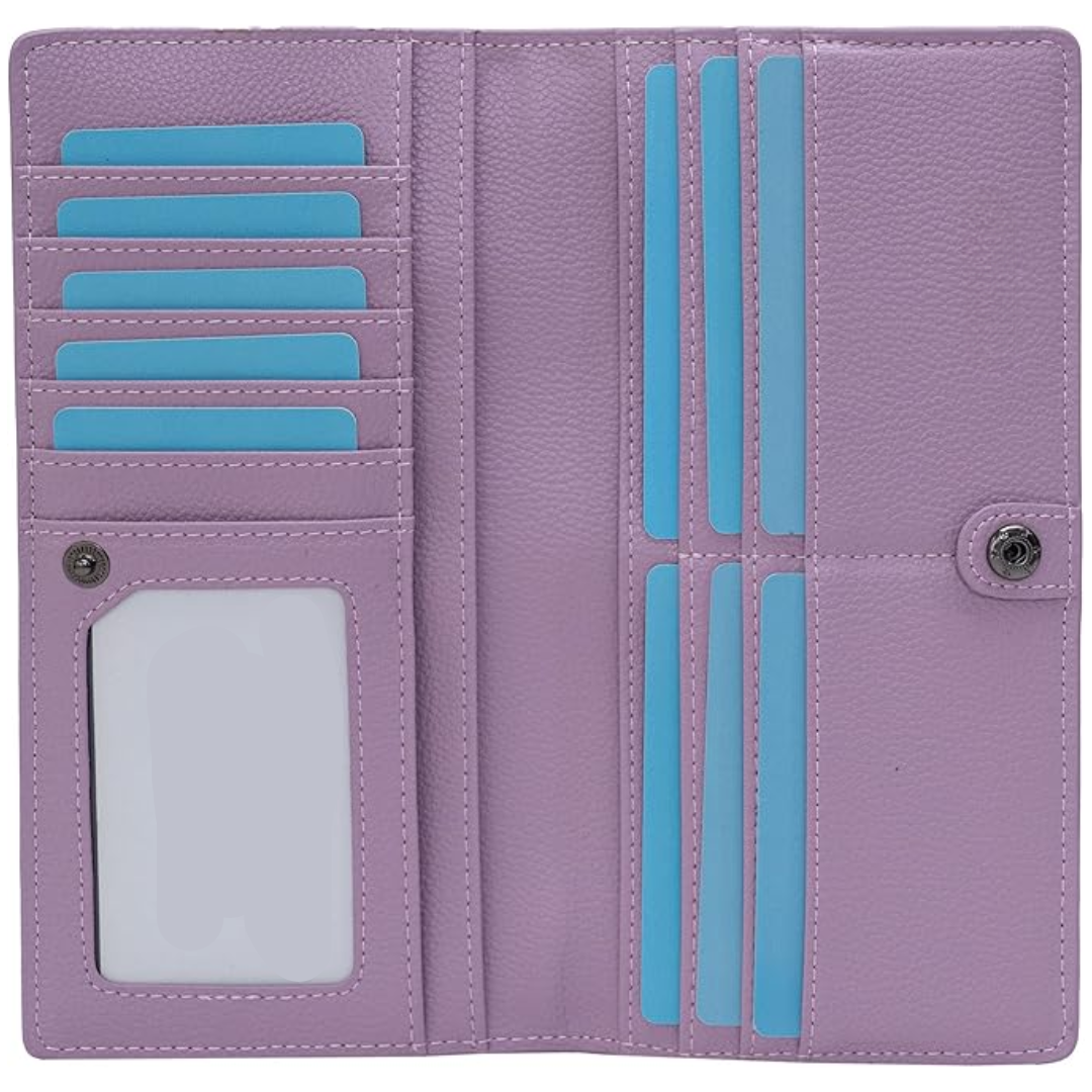Slim Leather Wallet for Women with RFID Protection and Snap Closure – Elegant Card Holder for Cards, Cash, and Everyday Use