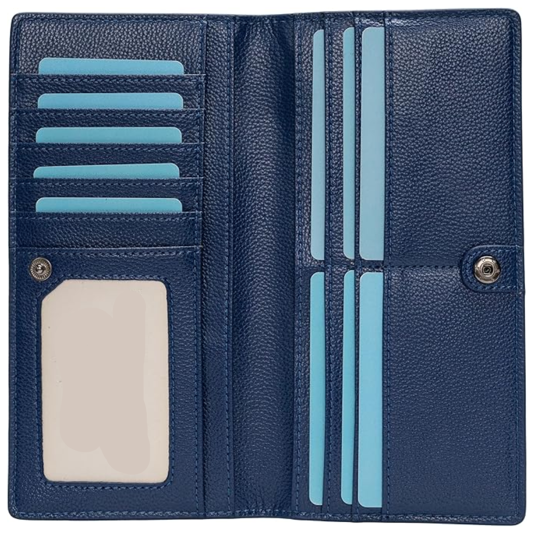 Slim Leather Wallet for Women with RFID Protection and Snap Closure – Elegant Card Holder for Cards, Cash, and Everyday Use