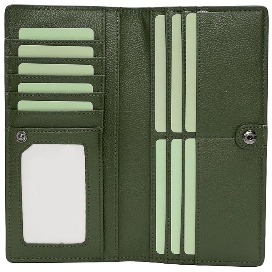 Slim Leather Wallet for Women with RFID Protection and Snap Closure – Elegant Card Holder for Cards, Cash, and Everyday Use