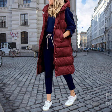 Chaleco acolchado largo para mujer con capucha y sin mangas - Prenda de abrigo de invierno cálida para días fríos, uso diario y ocio
